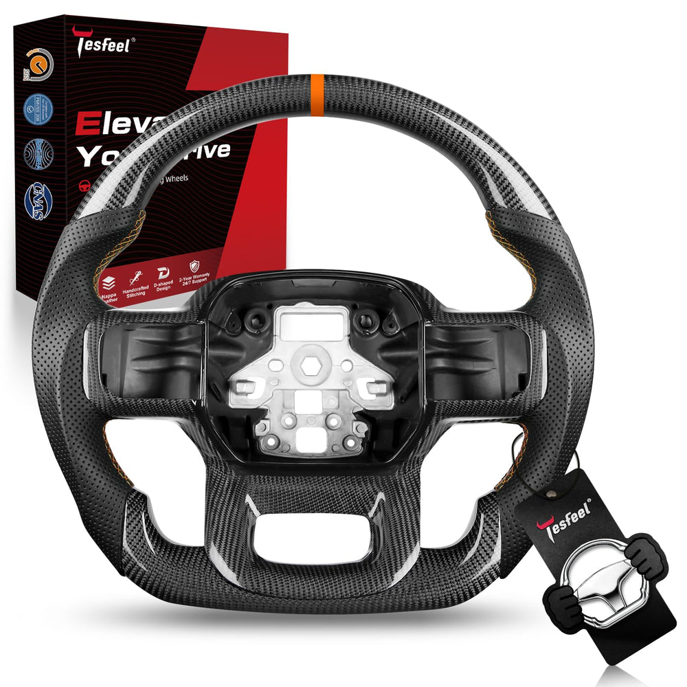 TESFEEL steering wheel carbon fiber front view enhances the F-150 cockpit