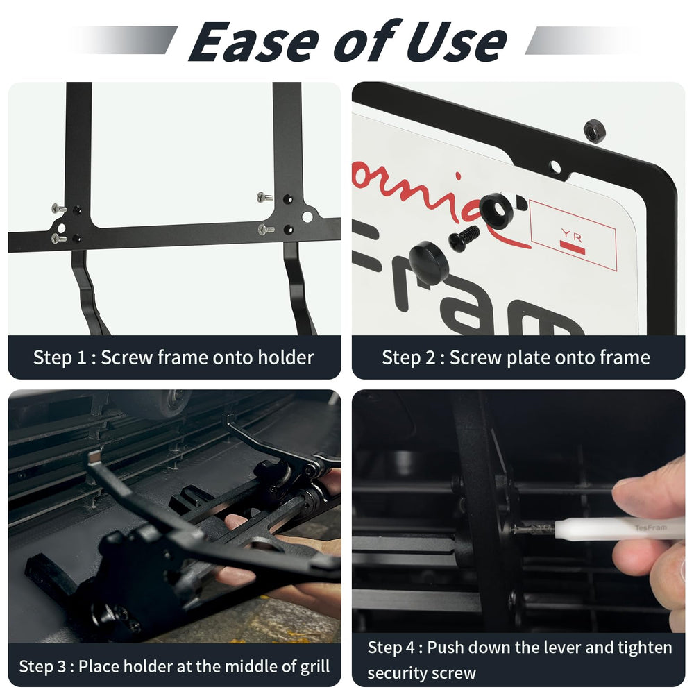 TesFram camera-clearance design keeps bumper camera visibility intact.