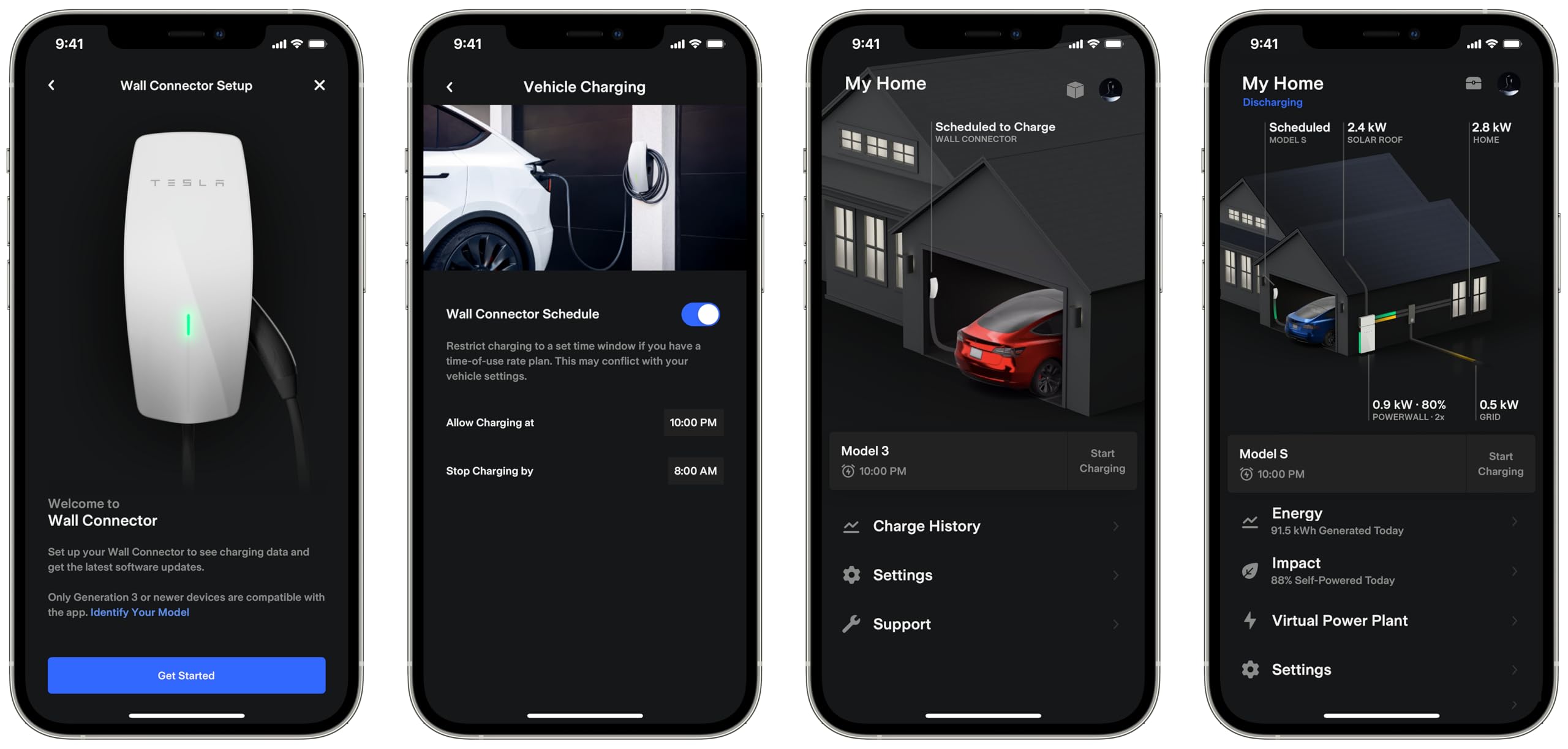 Tesla Wall Connector Power Share links up to six units for efficient multi-car charging.