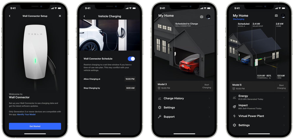 Tesla Wall Connector Power Share links up to six units for efficient multi-car charging.