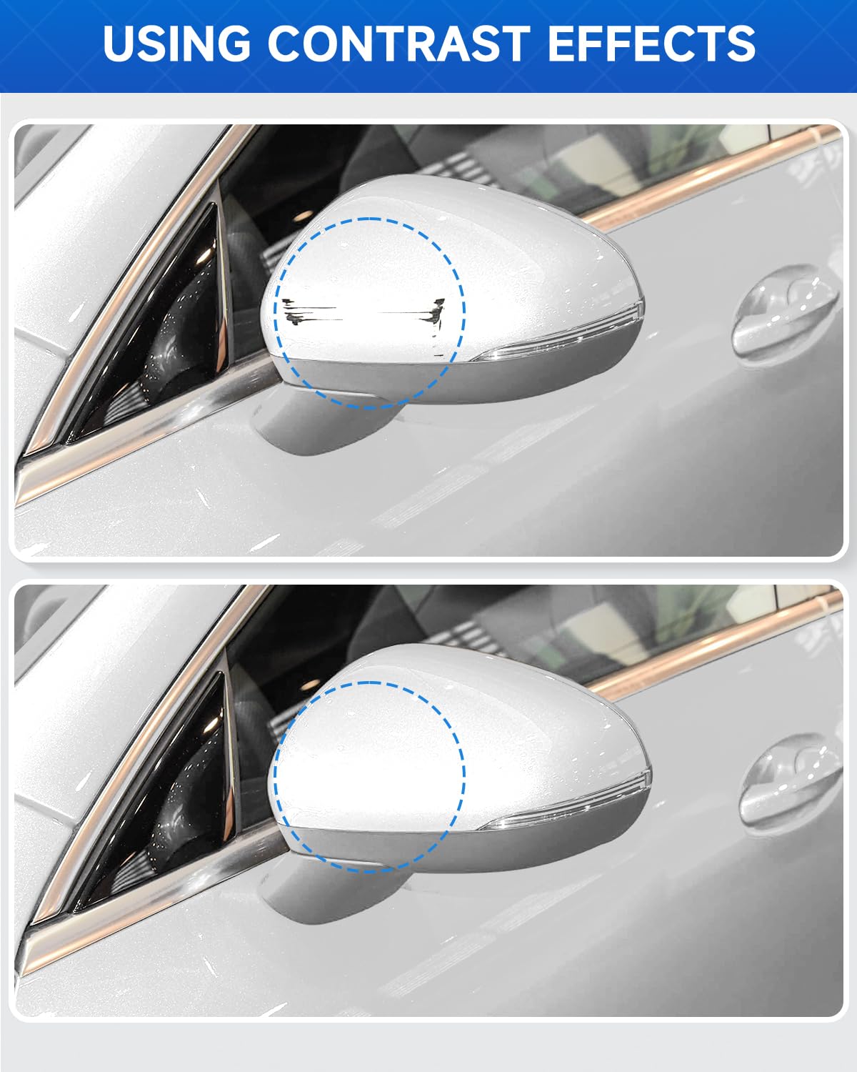 TESLAUNCH touch-up on car panel demonstrates seamless scratch repair.