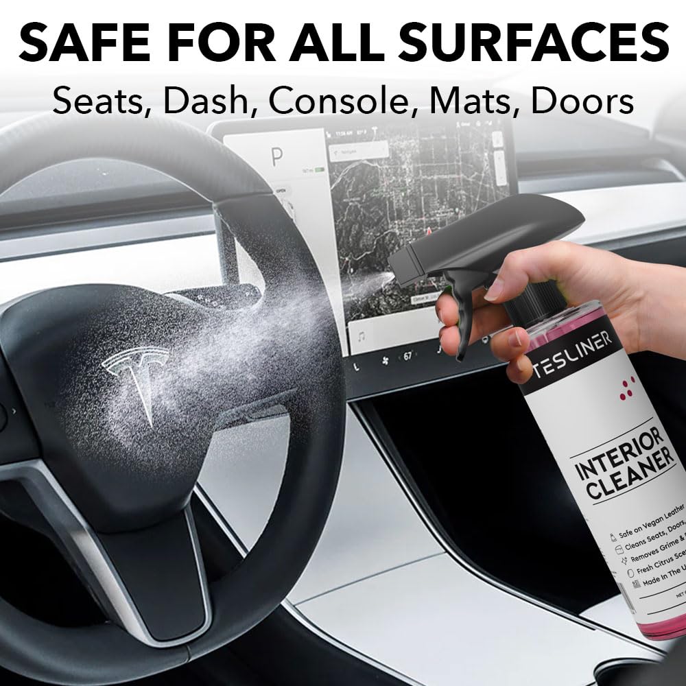 TesLiner dash and seats cleaner application for refreshed dashboard and mats