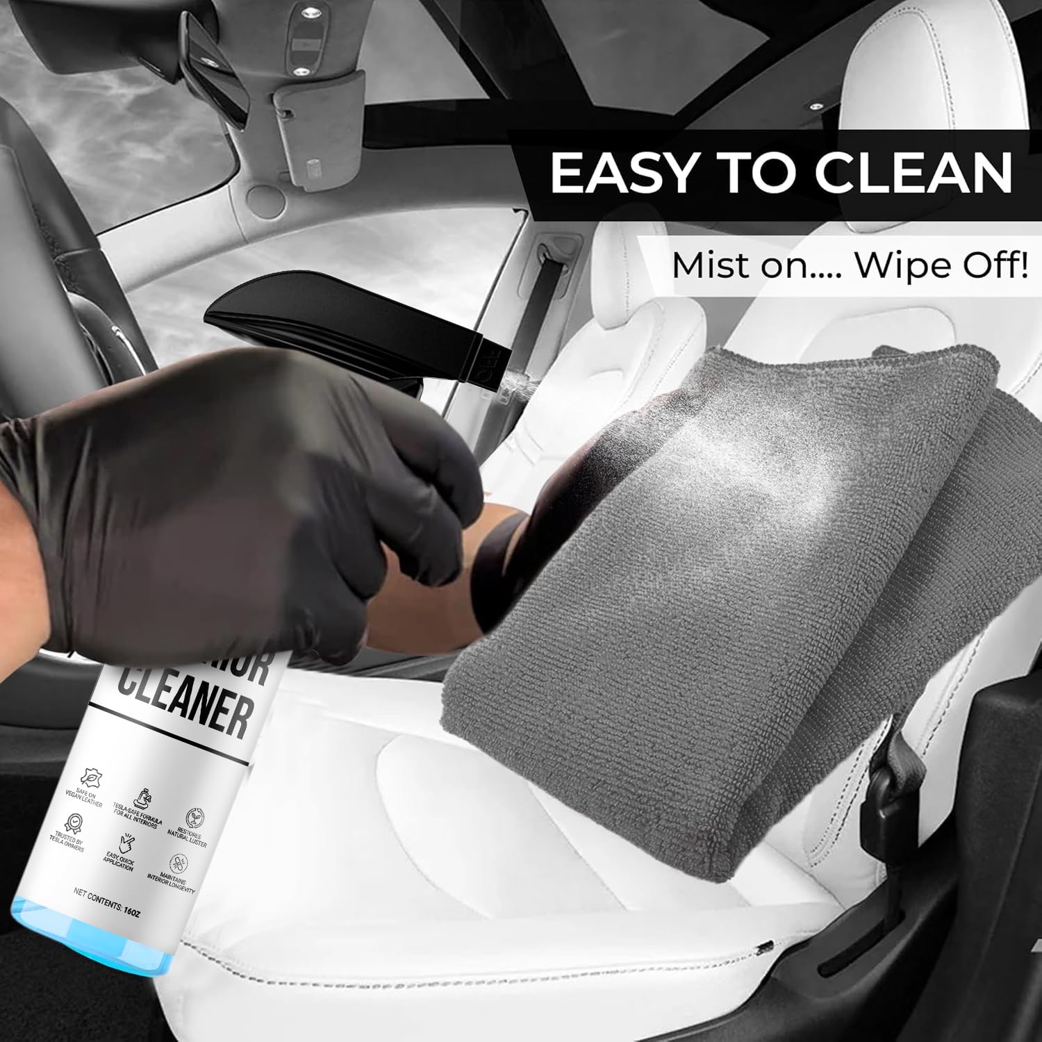 TesLux 16oz bottle packaging, practical interior cleaning solution.