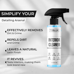 TesLux interior cleaner cleans a surface for a spotless vegan leather finish.