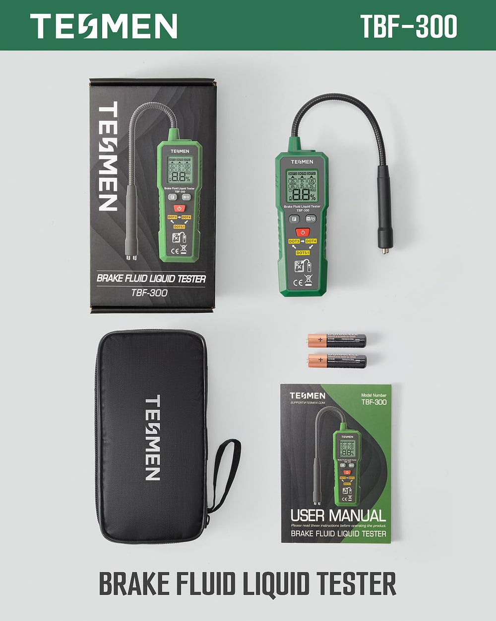 TESMEN TBF-300 batteries and manual included for ready setup