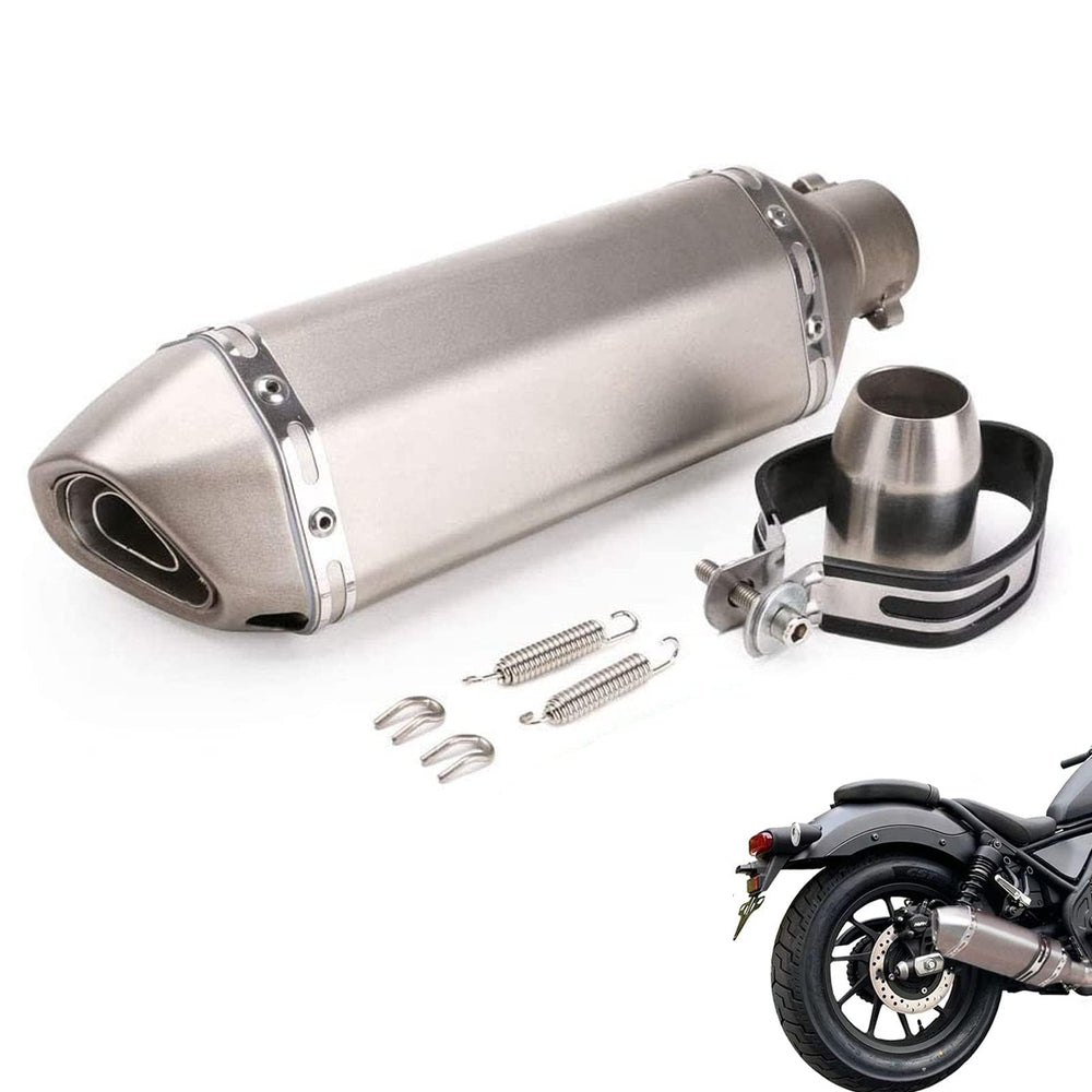 Tesmirror exhaust muffler side view showing compact universal slip-on design
