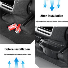Tesnical under-seat installation view shows secure fit in Model Y Juniper.