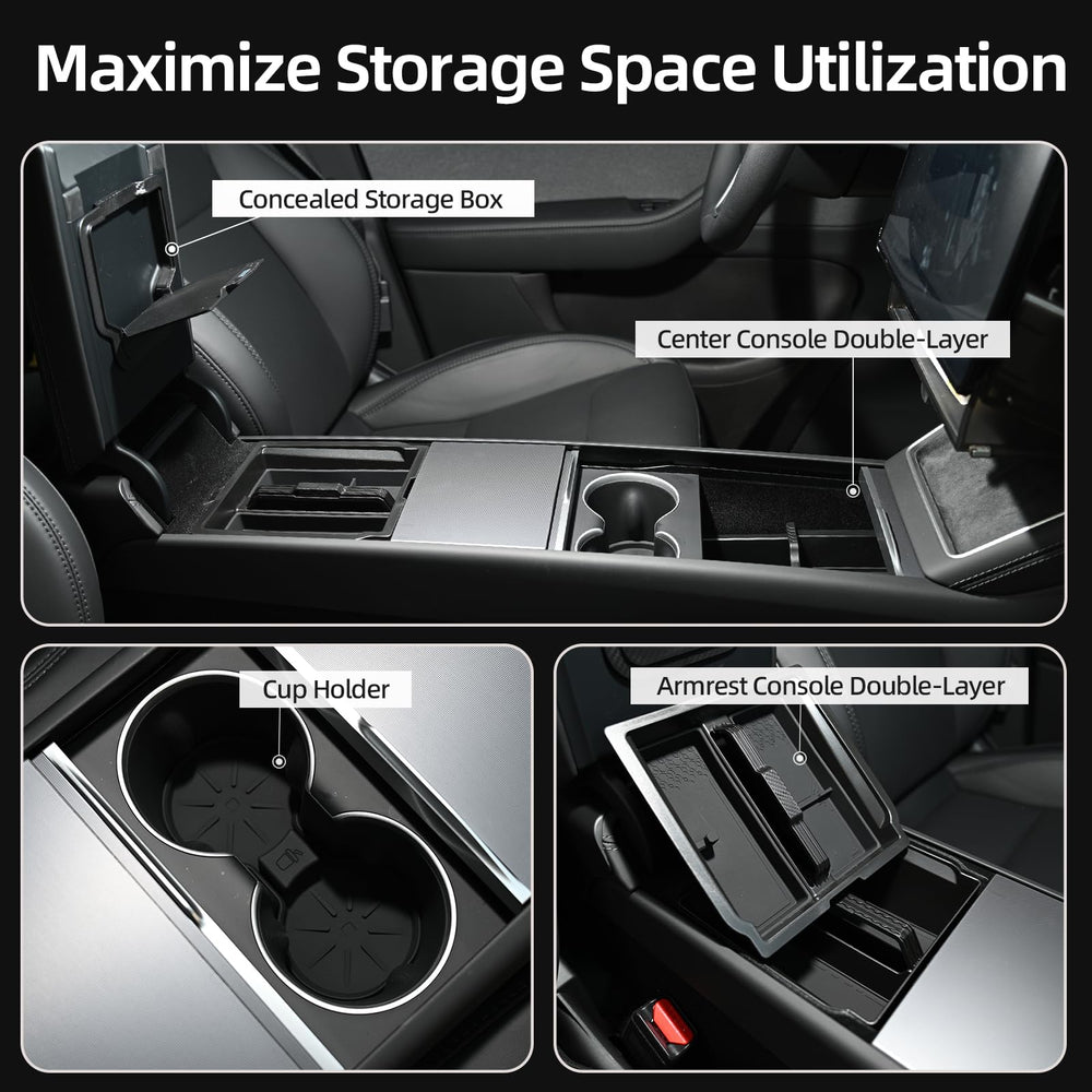 Tespace dual-layer armrest for Model 3 Highland stores valuables discreetly within reach