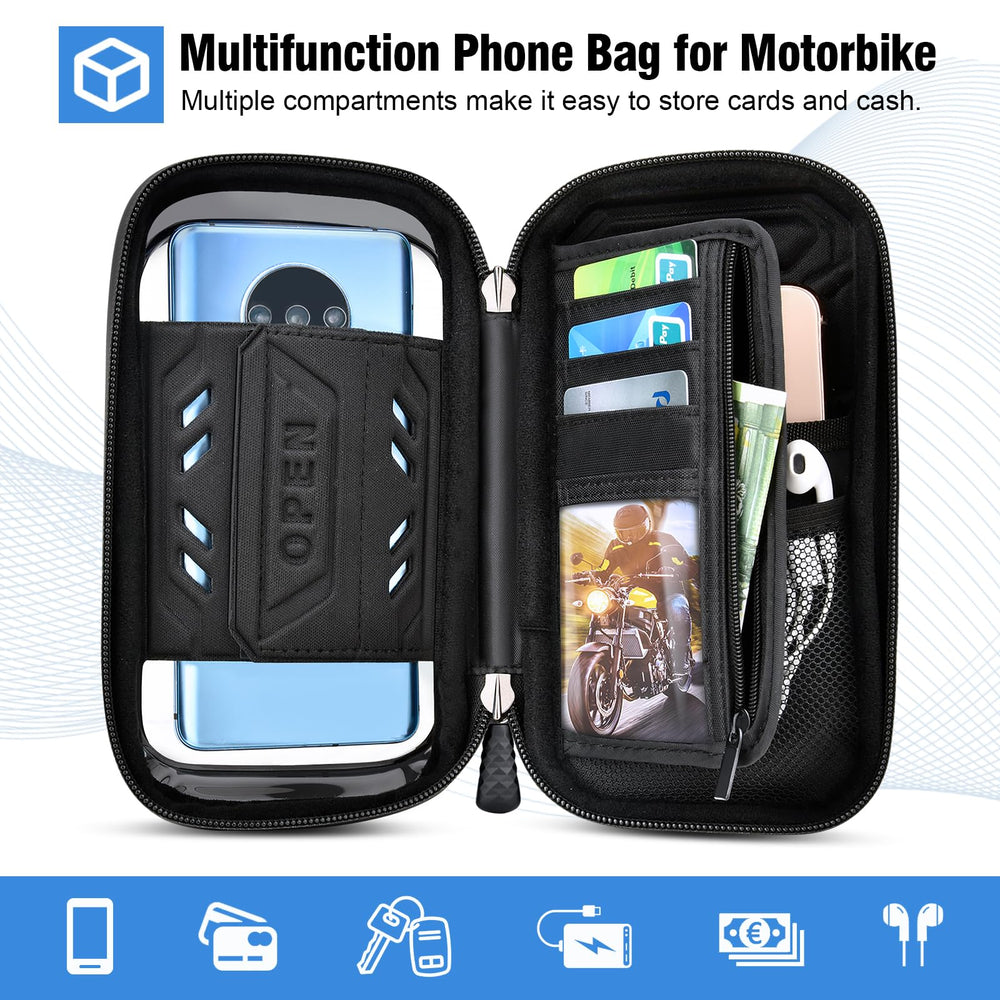 TEUEN phone mount sun visor minimizes screen reflections on sunny rides.