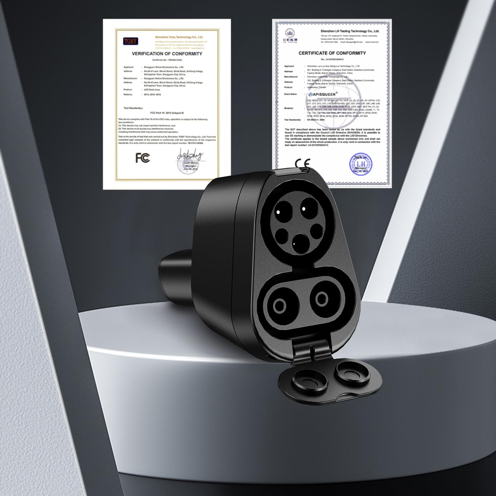 TEVCHARMOVE IP67 outdoor-ready CCS to Tesla adapter.
