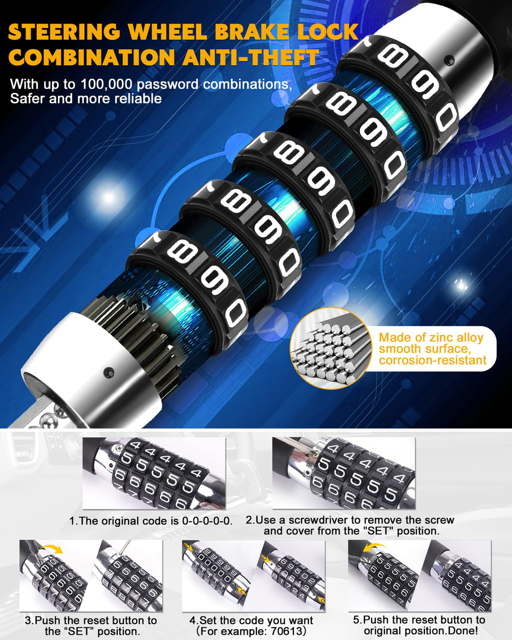 Tevlaphee brake pedal lock extended to fit a wide range of vehicles.