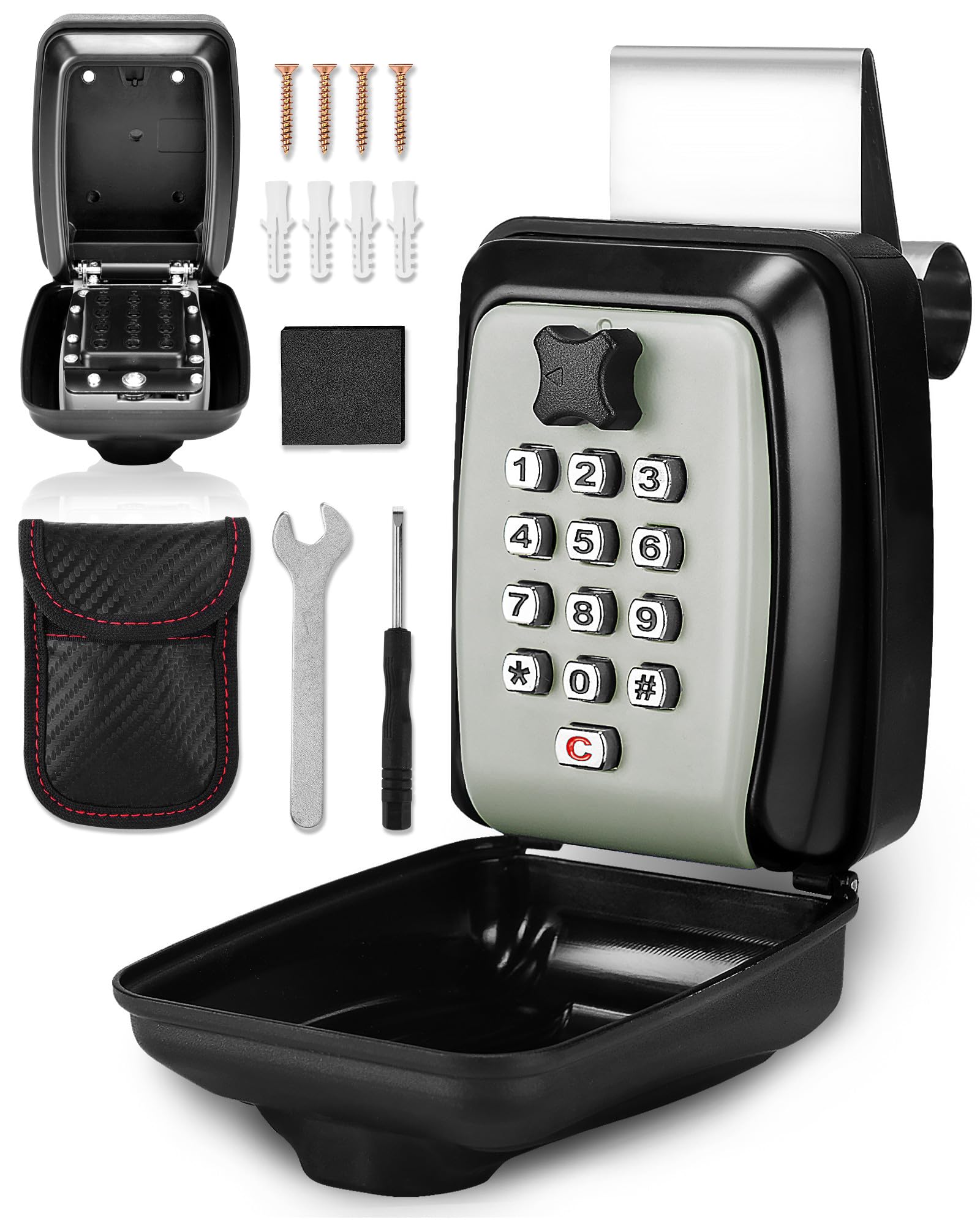 Tevlaphee car lock box front view showing compact key storage for travel.