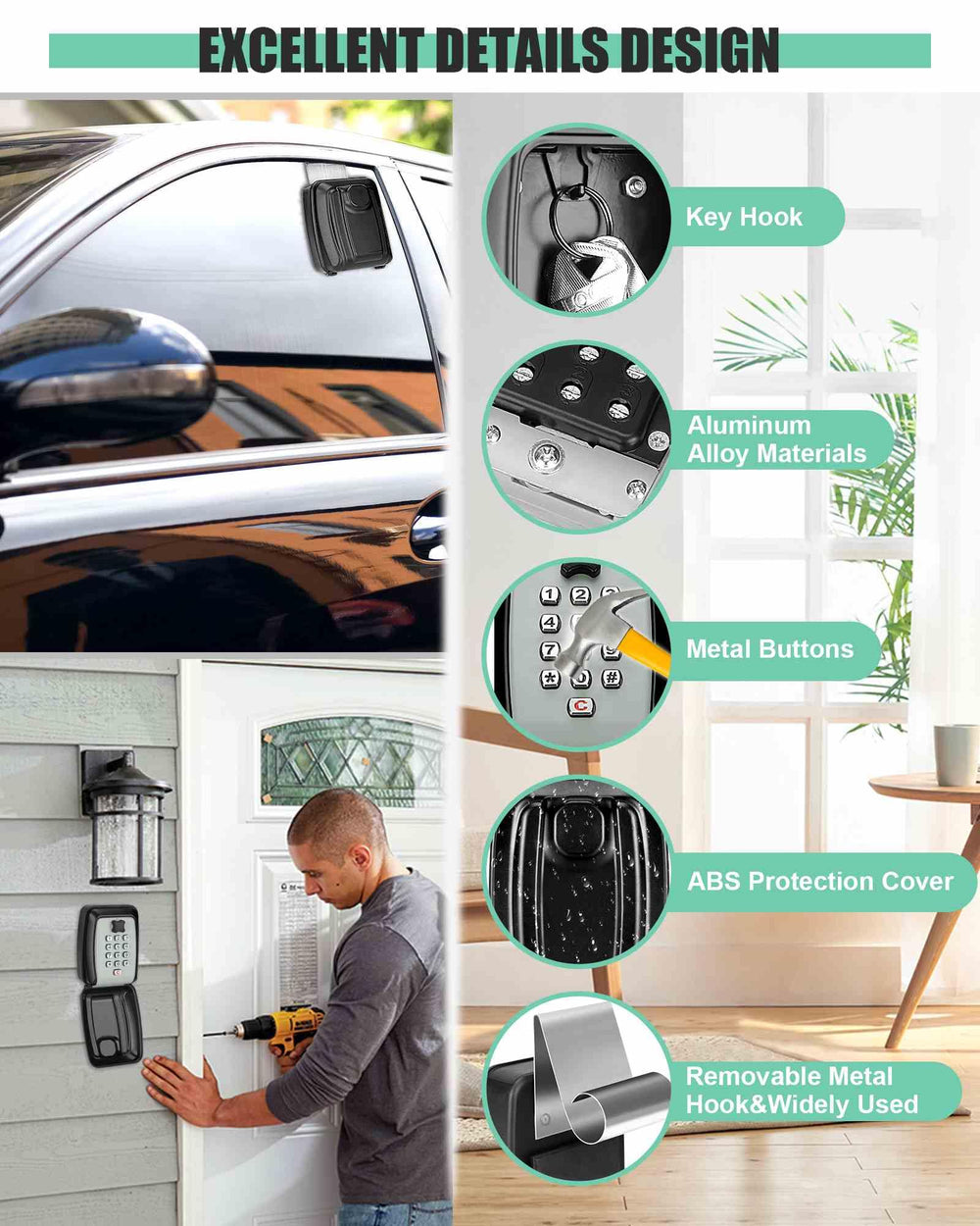 Tevlaphee lock box on car window demonstrates easy access and secure placement.
