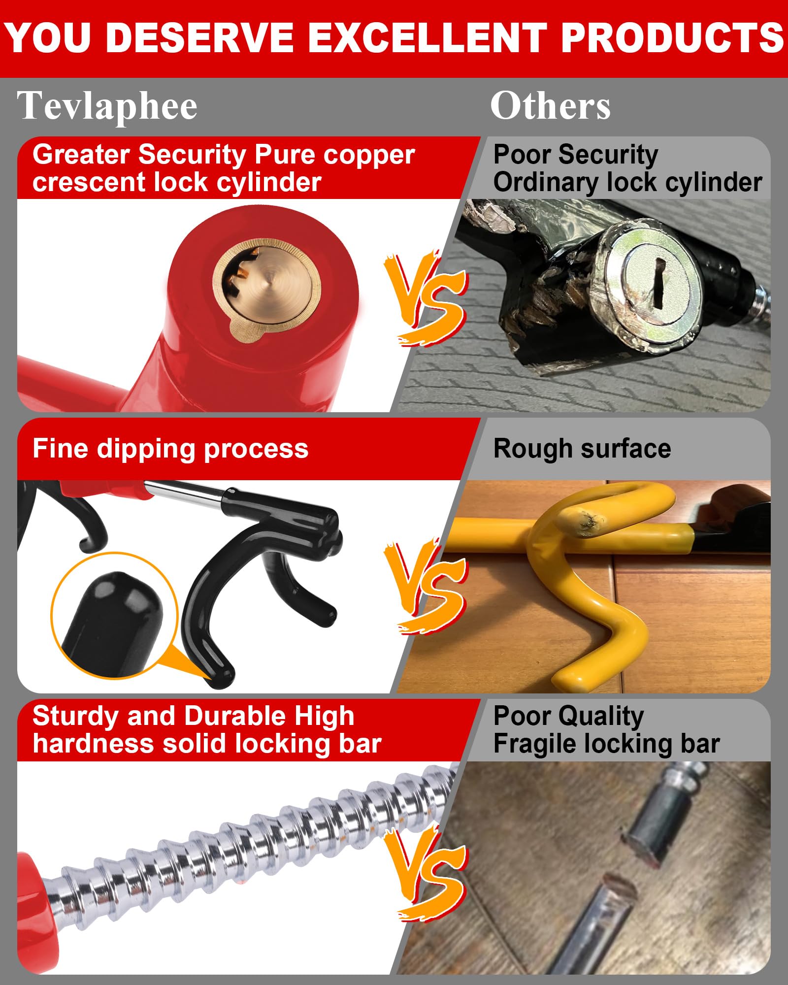 Tevlaphee steering lock extended to illustrate solid steel construction.