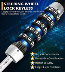 Tevlaphee steering lock in locked position on wheel deterring theft.
