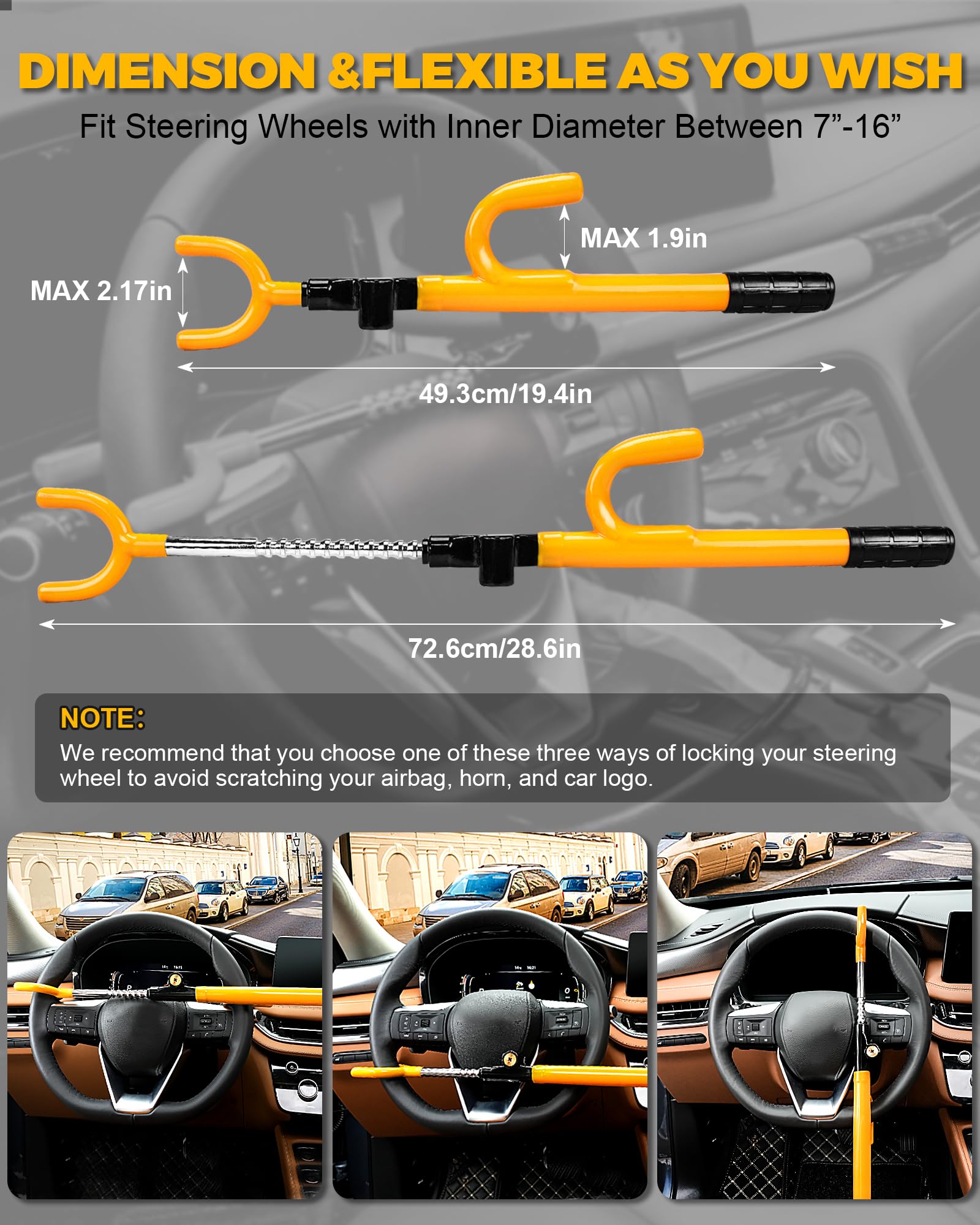 Tevlaphee yellow lock installed to help deter theft during parking.
