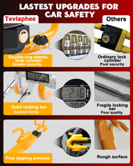 Bright yellow Tevlaphee steering wheel lock increases visibility to deter thieves.
