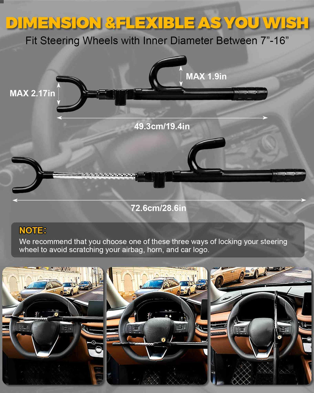 Tevlaphee steering wheel lock easy install enables quick setup.