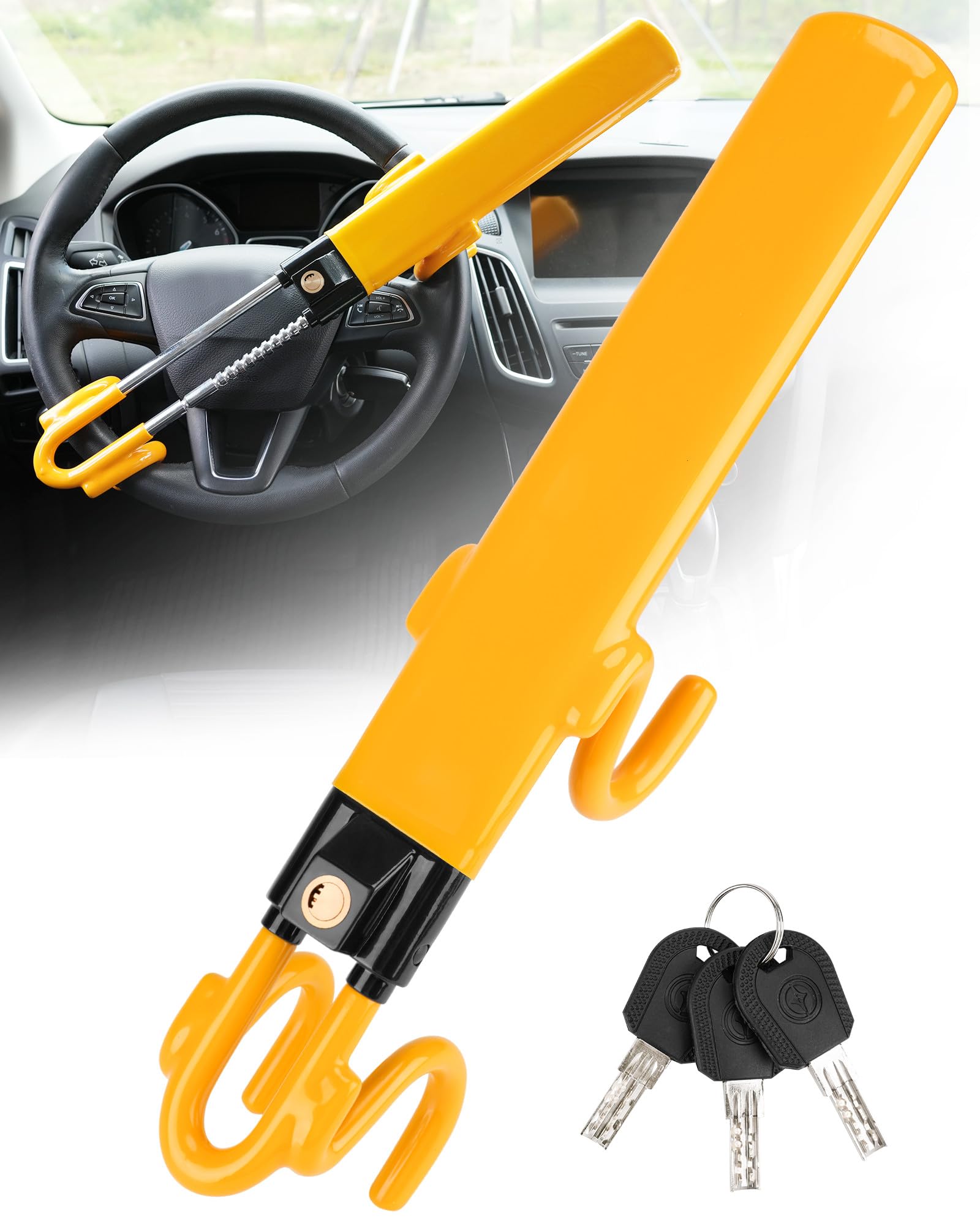Tevlaphee steering wheel lock with four hooks secures the wheel for added deterrence.