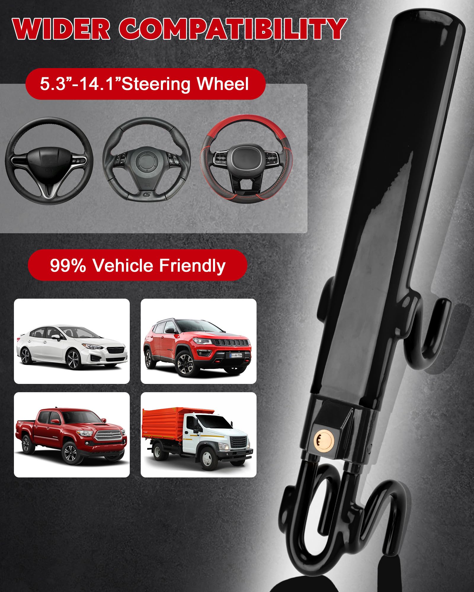 Tevlaphee lock has a plastic-dipped coating protecting your steering wheel.