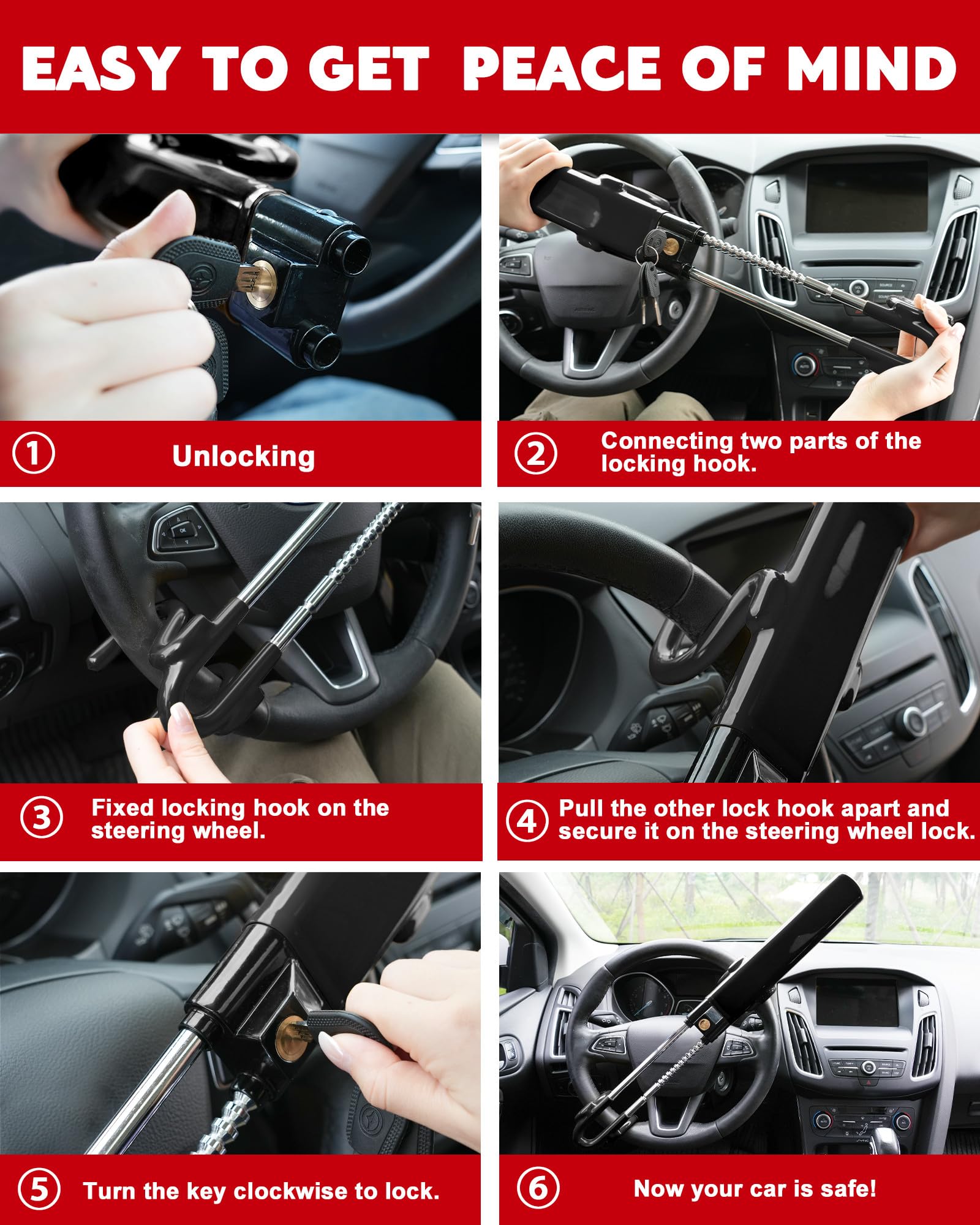 Tevlaphee lock fits steering wheels from 4.9 to 13 inches for many vehicles.