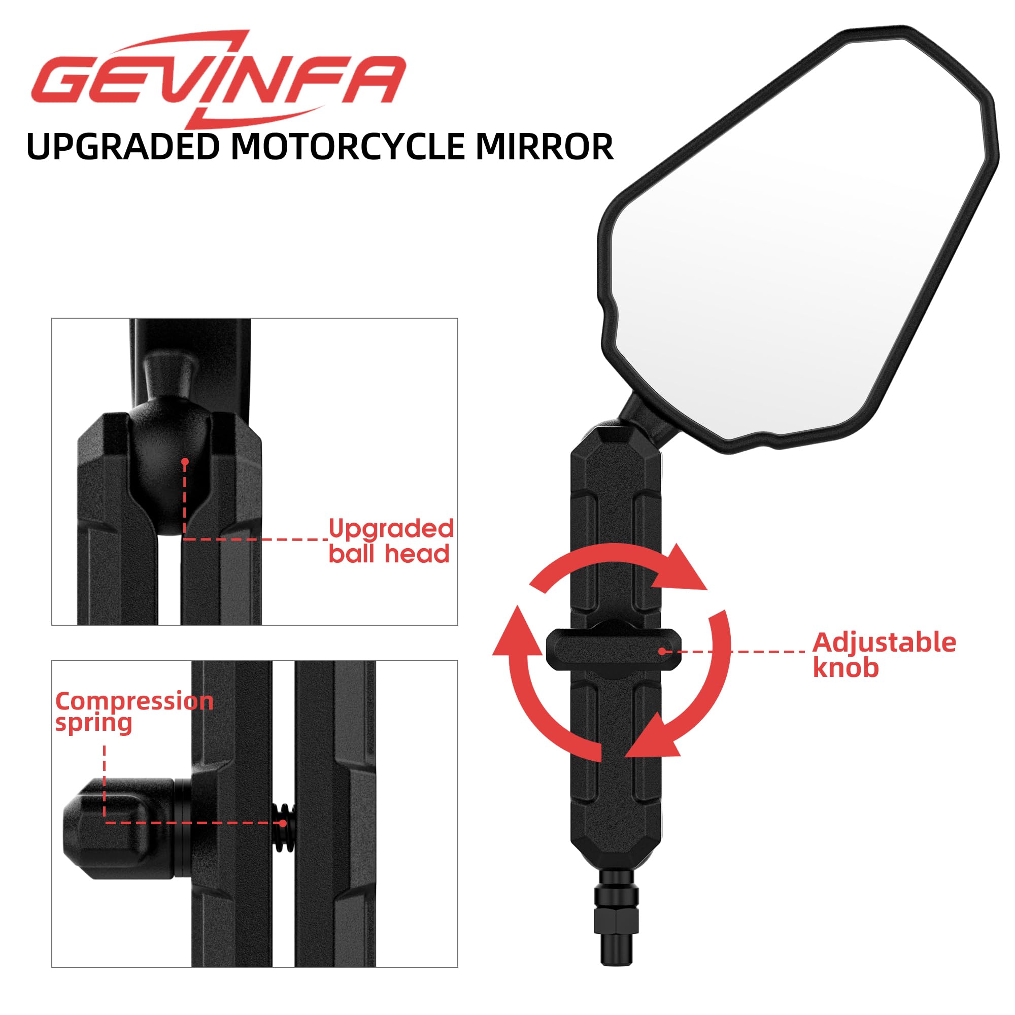 Tewgug ATV rear-view mirror with 8/10mm screws offers secure mounting.