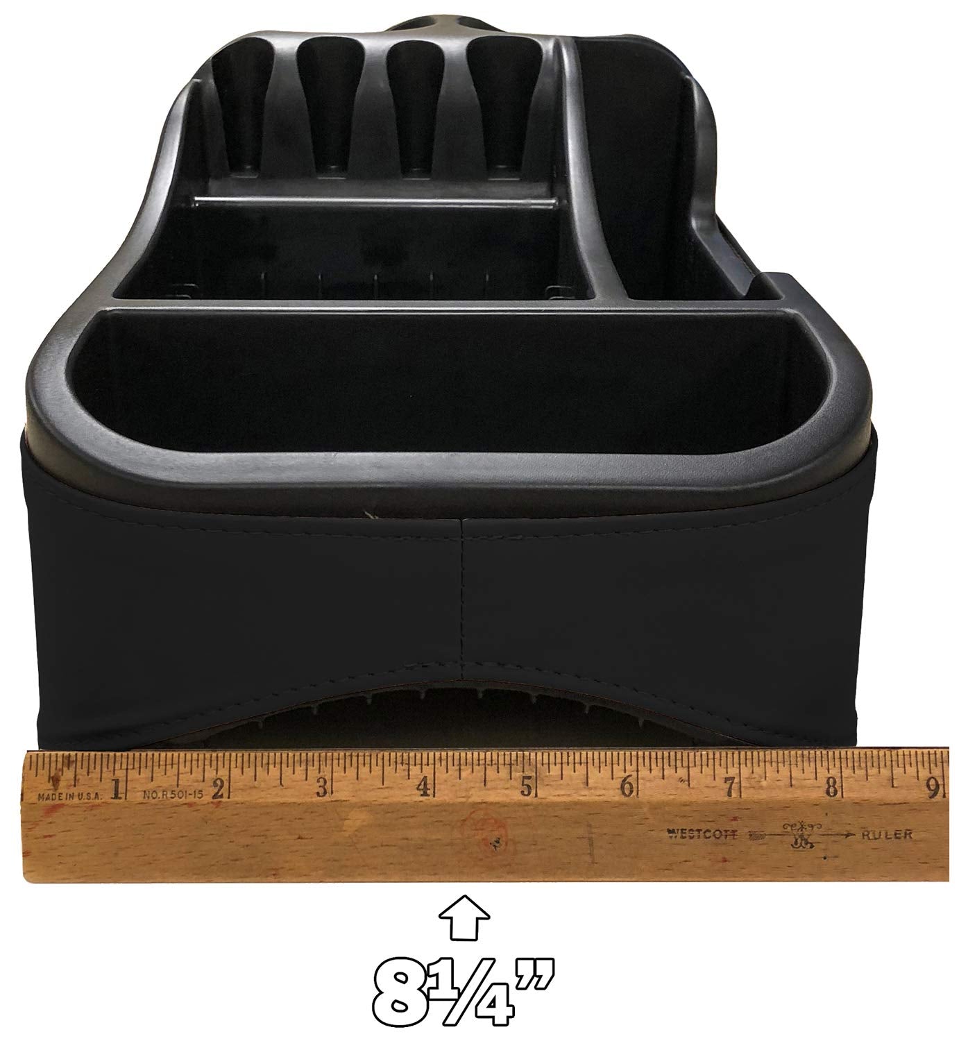 Texas Saddlebags Clutter Catcher open compartments keep cups and small items organized.