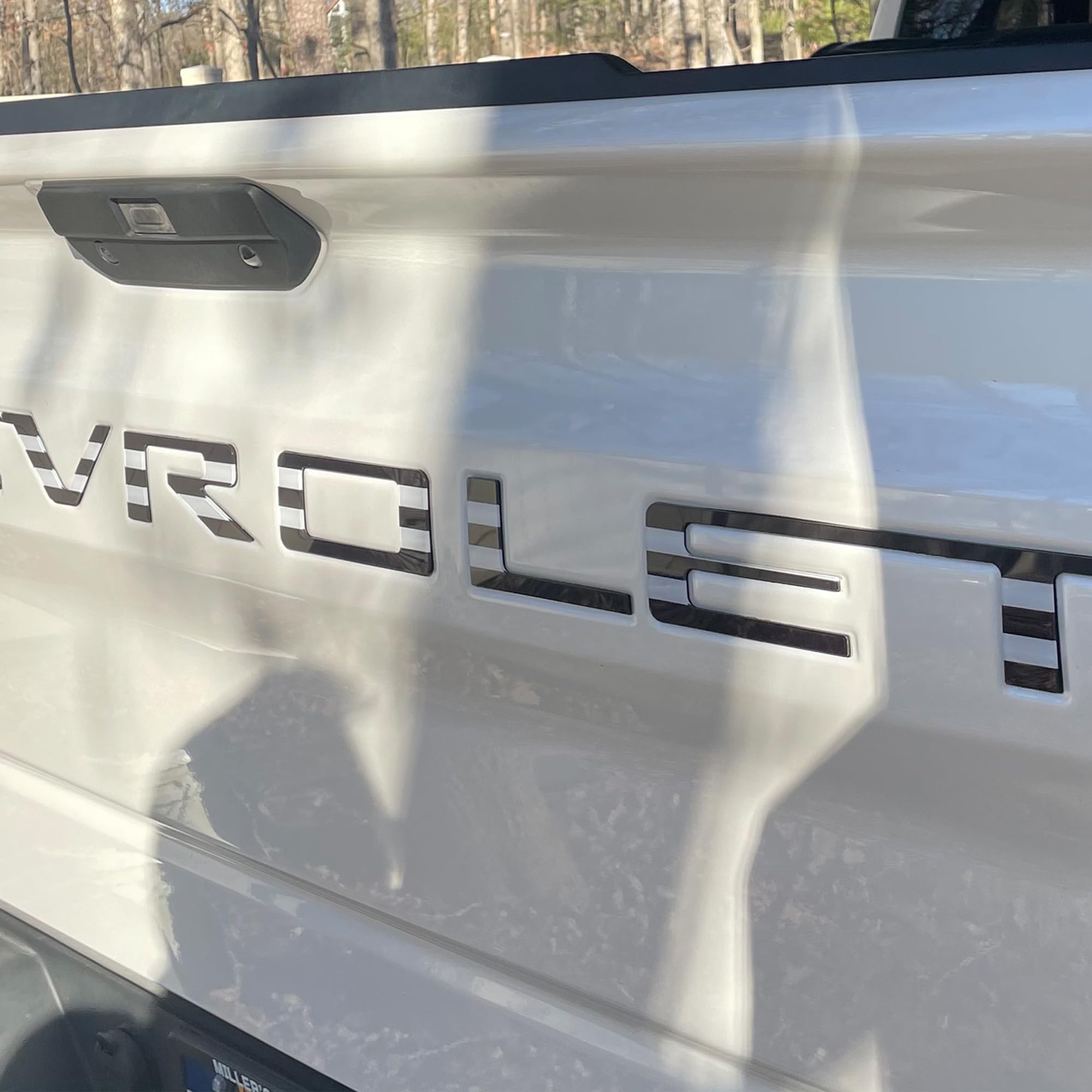 Texflic Silverado tailgate insert letters detail with weather resistance for rugged use
