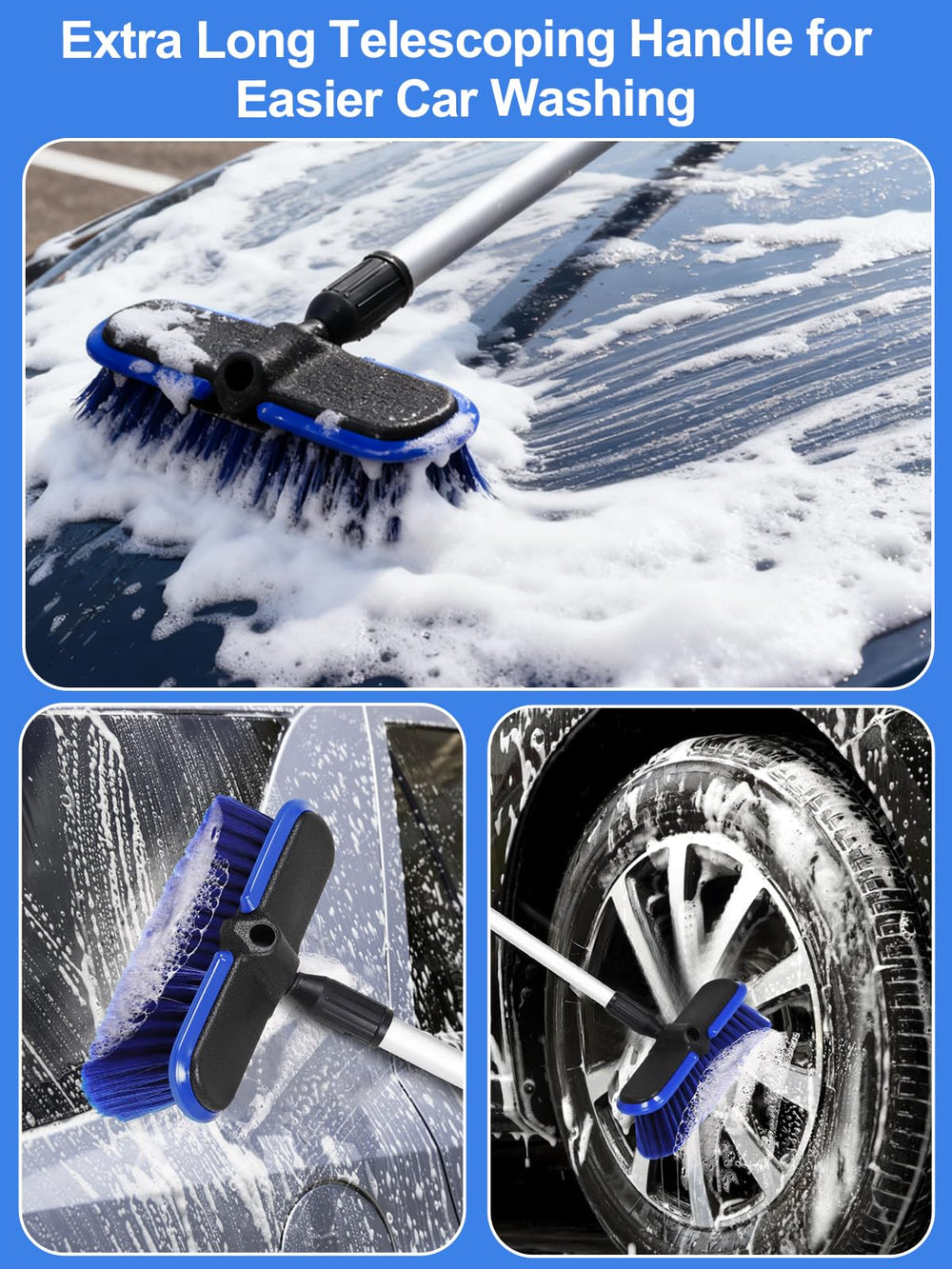 TEYOUAI car wash brush anti-slip grips ensure control when wet.