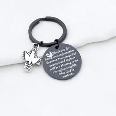 TGBJE Stainless steel confirmation keychain, tarnish-resistant design.