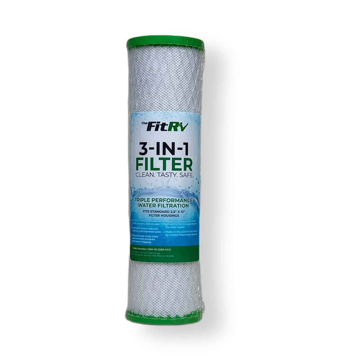 The Fit RV 3-in-1 filter cartridge for RV water purification.