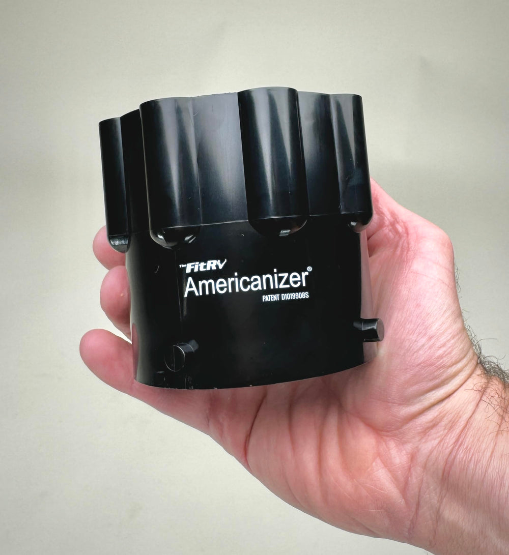 The Americanizer end fits standard RV dump station fittings for easy connections.