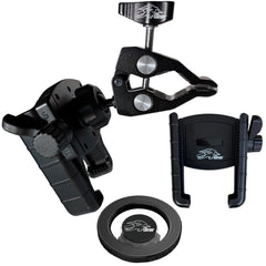 THE GATOR dual-action quick-clamp mount secures phones on any ride.