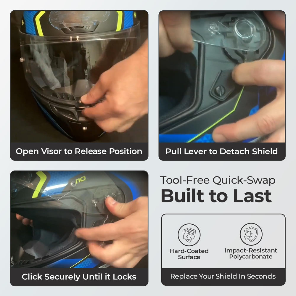 The Helmet Shop HJ-31 silver mirror visor demonstrates durable polycarbonate construction