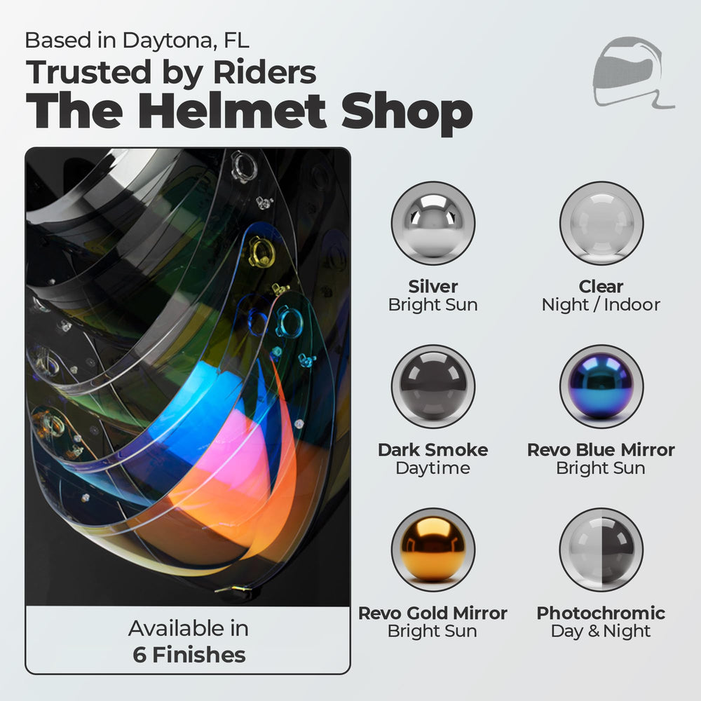 The Helmet Shop HJ-31 silver mirror visor side profile on helmet shows secure seal