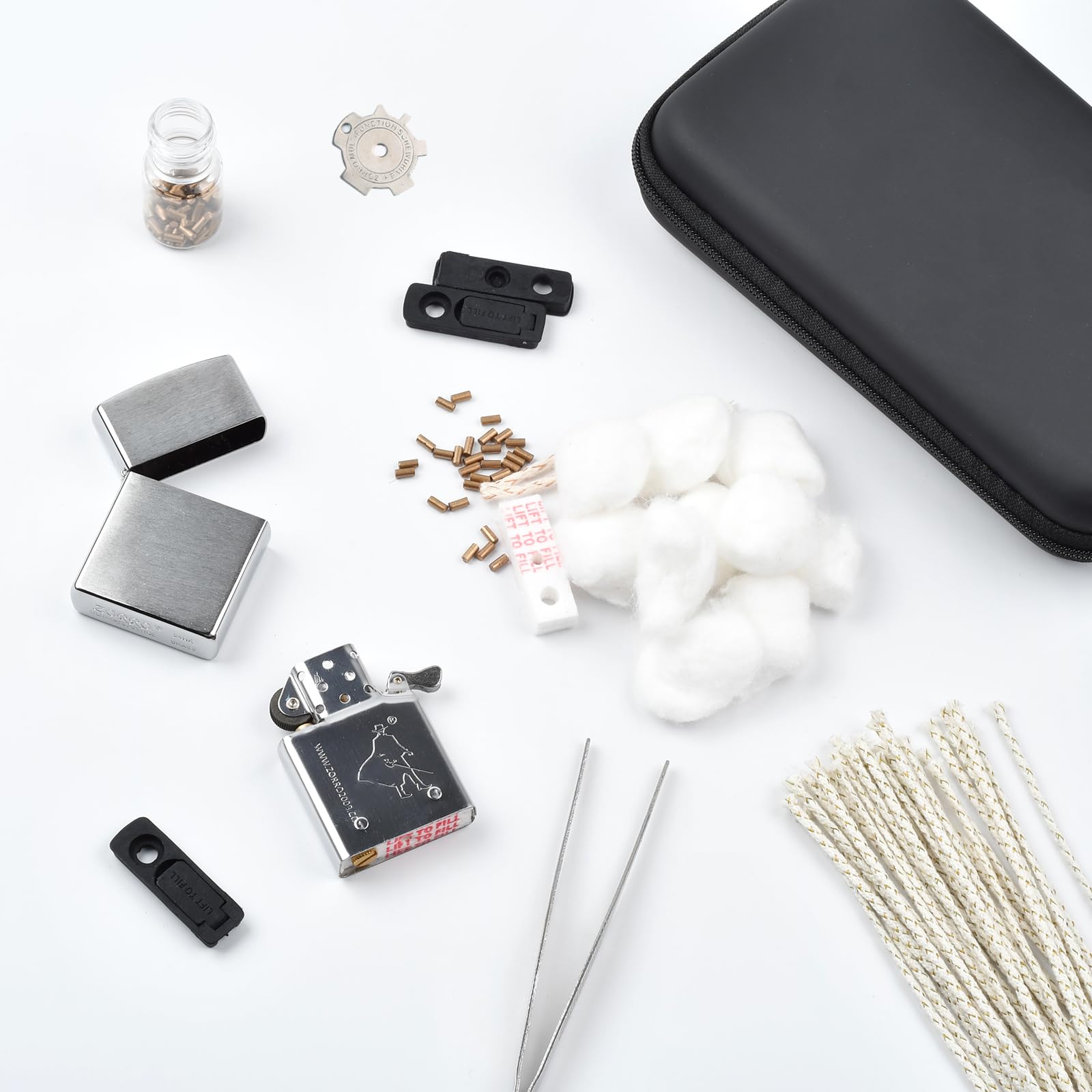 The Left Bridge Lighter Repair Kit wicks and flints ready for quick lighter rejuvenation