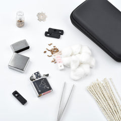 The Left Bridge Lighter Repair Kit wicks and flints ready for quick lighter rejuvenation