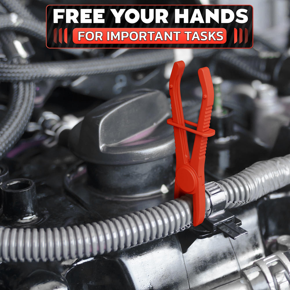 The Little Green Change hose pinch-off lock buckle enables hands free operation