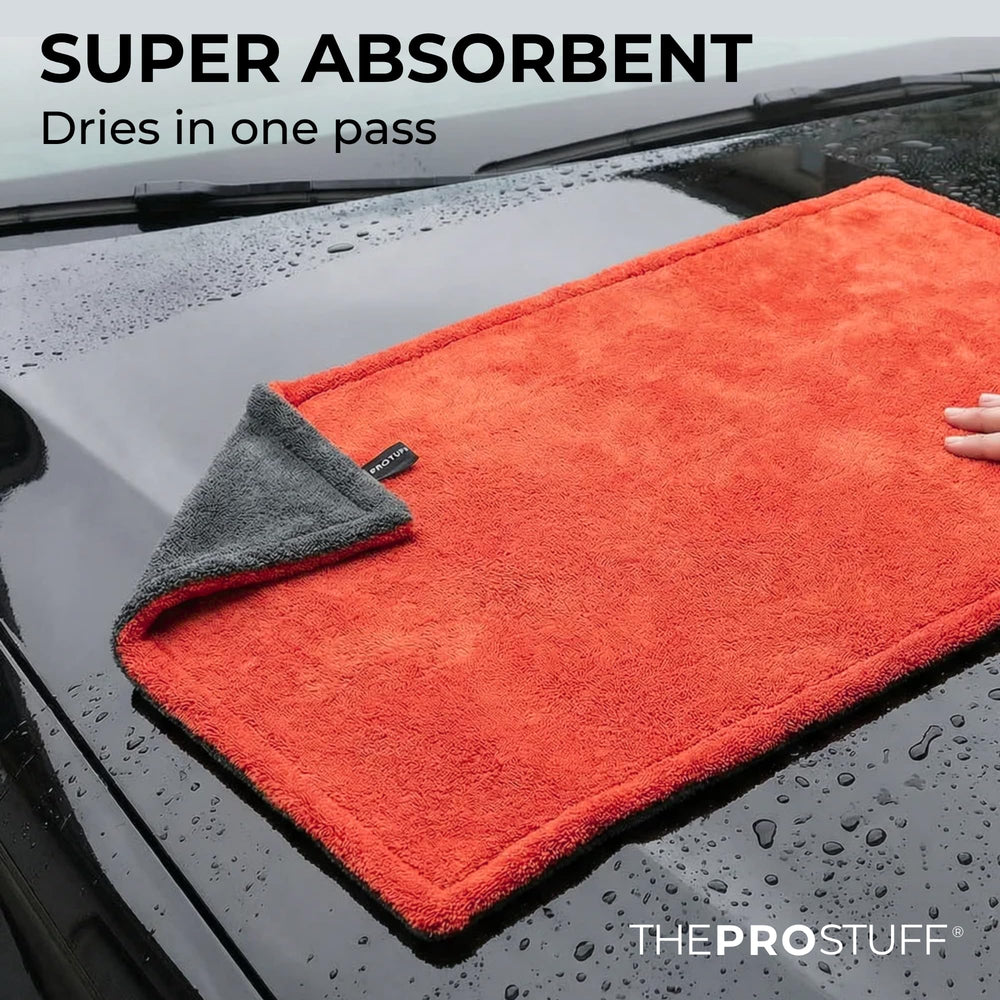 Lint-free, scratch-free finish protects surfaces while drying with The Pro Stuff towel.