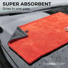 Lint-free, scratch-free finish protects surfaces while drying with The Pro Stuff towel.