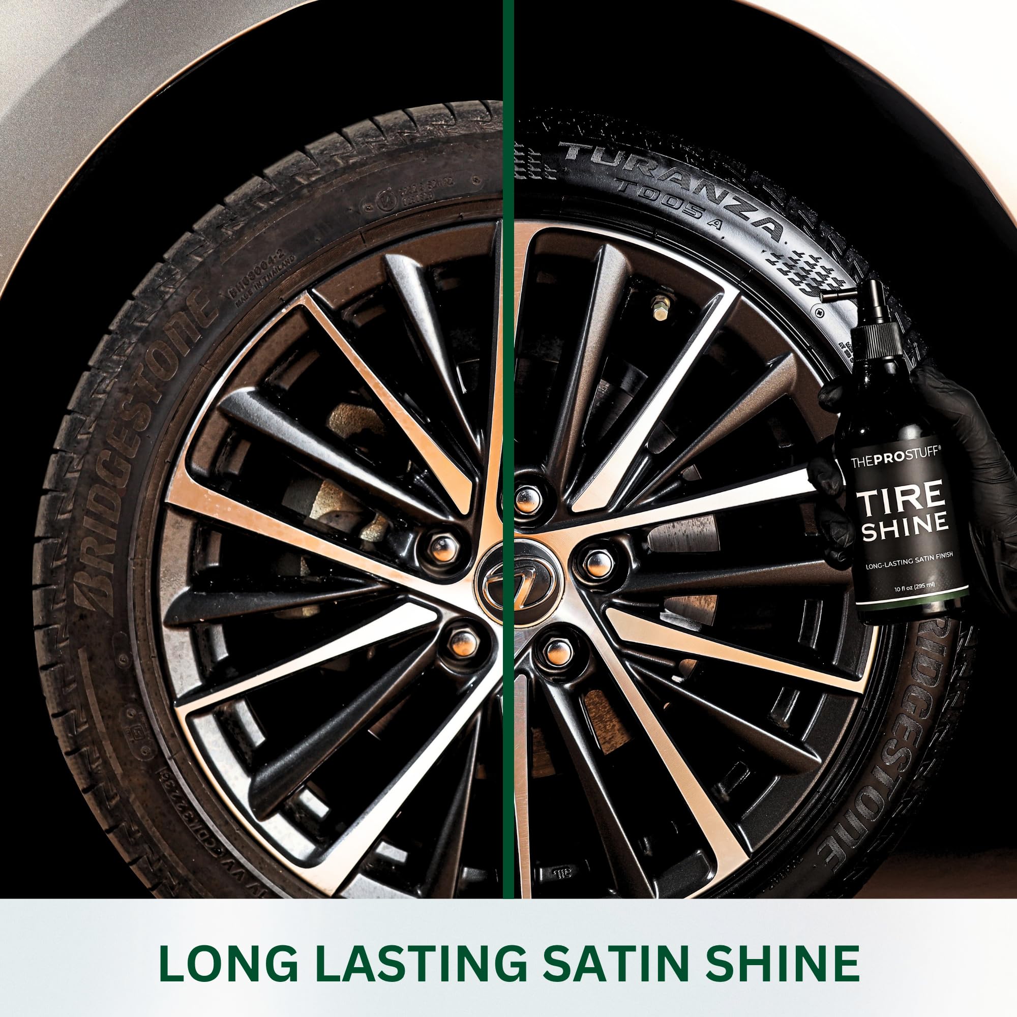 The Pro Stuff tire shine nozzle applies even coverage with no sling.