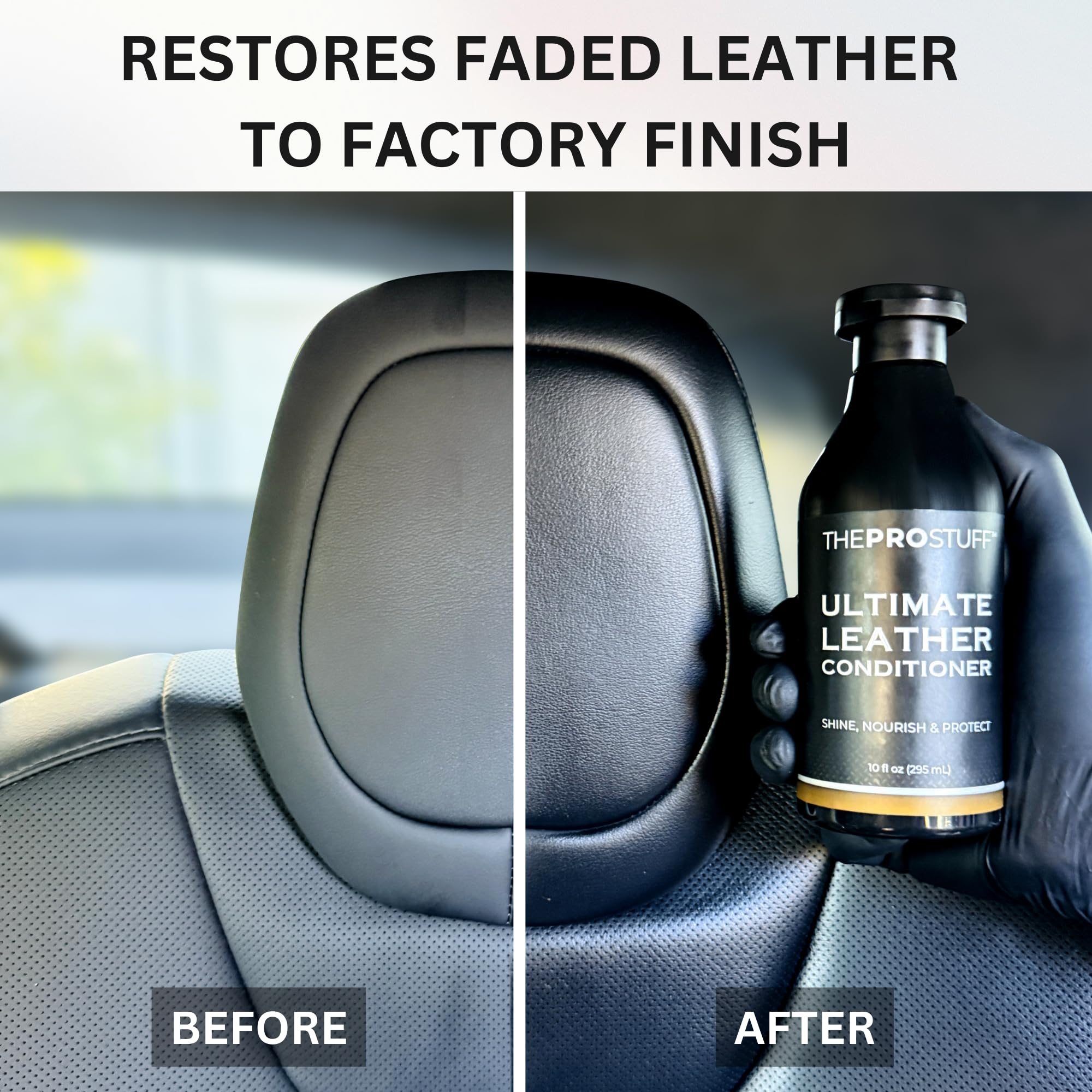 The Pro Stuff Ultimate Leather Conditioner applying on car seat with deep conditioning