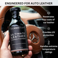 The Pro Stuff Ultimate Leather Conditioner micro-emulsion close-up penetrating leather fibers