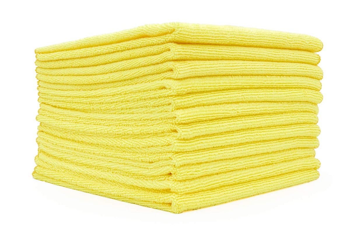 The Rag Company all-purpose microfiber towel in yellow 16x16 for streak-free results