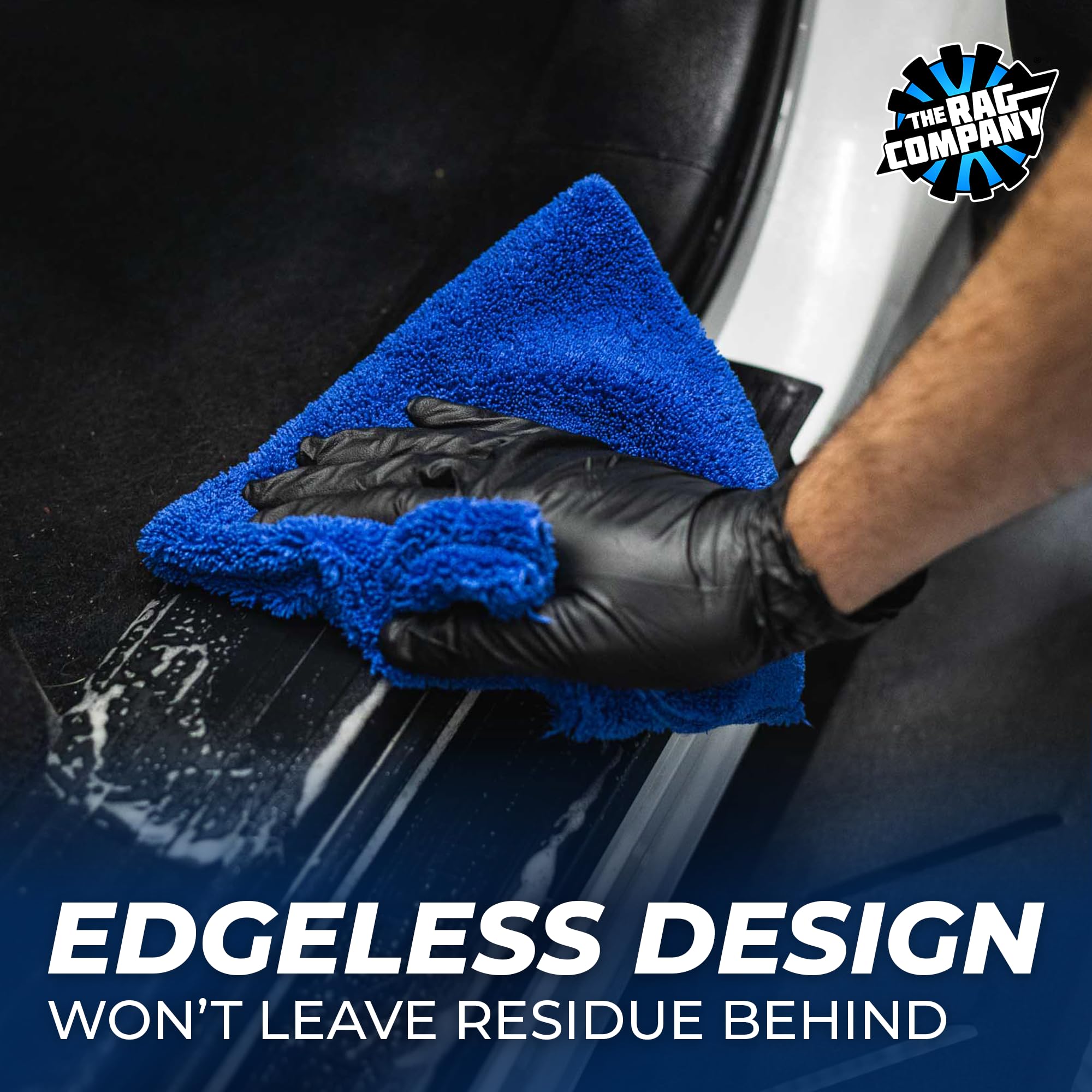 Edge-free cut of the Rag Company blue towel protects delicate surfaces