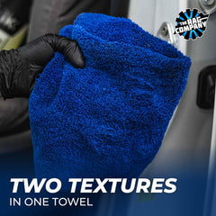 The Rag Company Creature Edgeless blue towel with short nap breaking residues efficiently