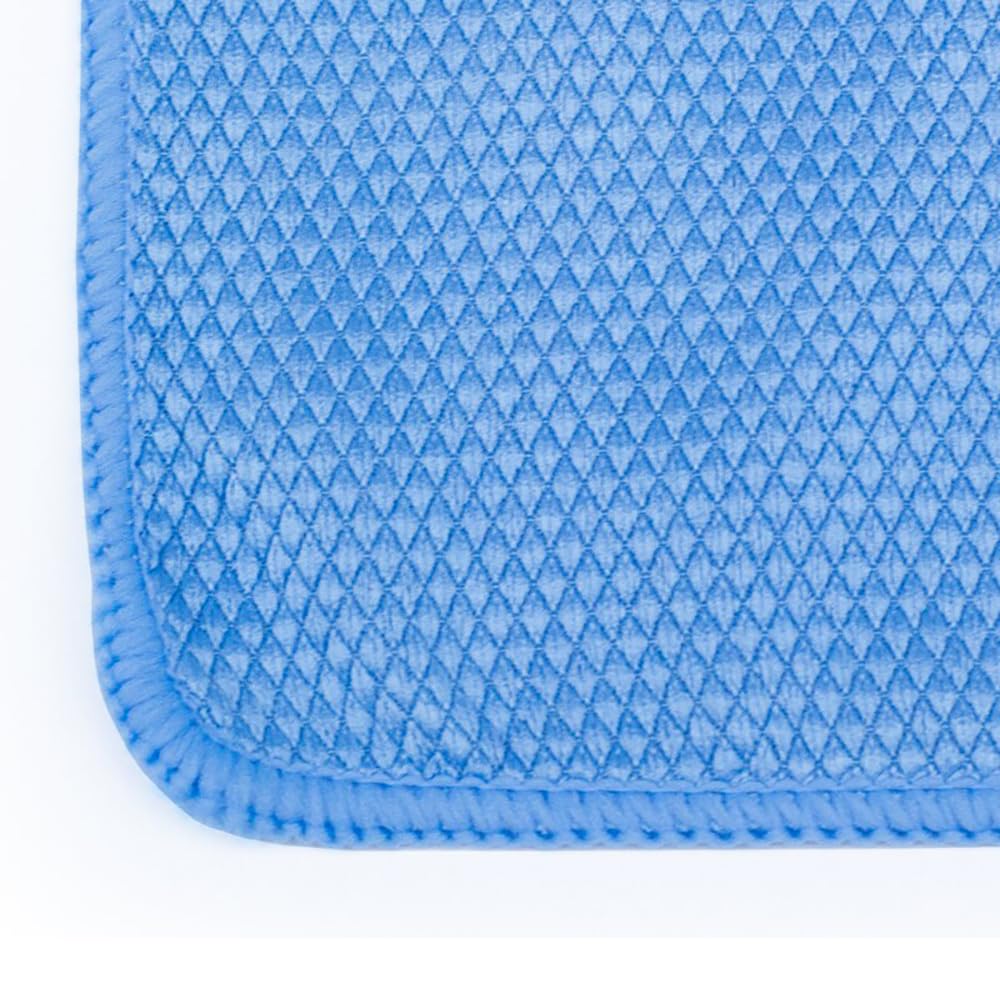 The Rag Company Diamond Weave glass towel polishes chrome surfaces with lint-free shine.