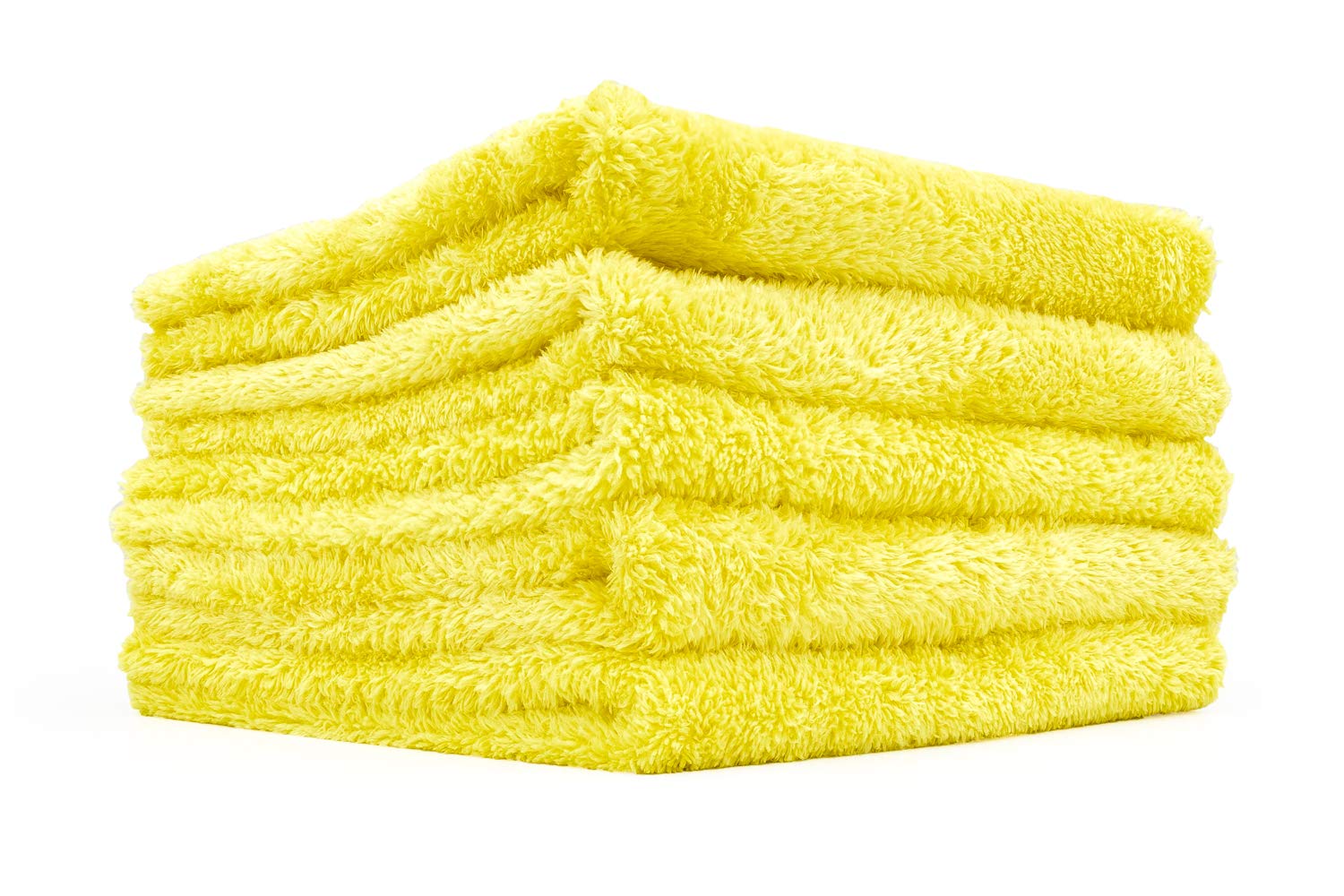 The Rag Company Eagle Edgeless 350 five-pack yellow towel for safe, lint-free detailing.