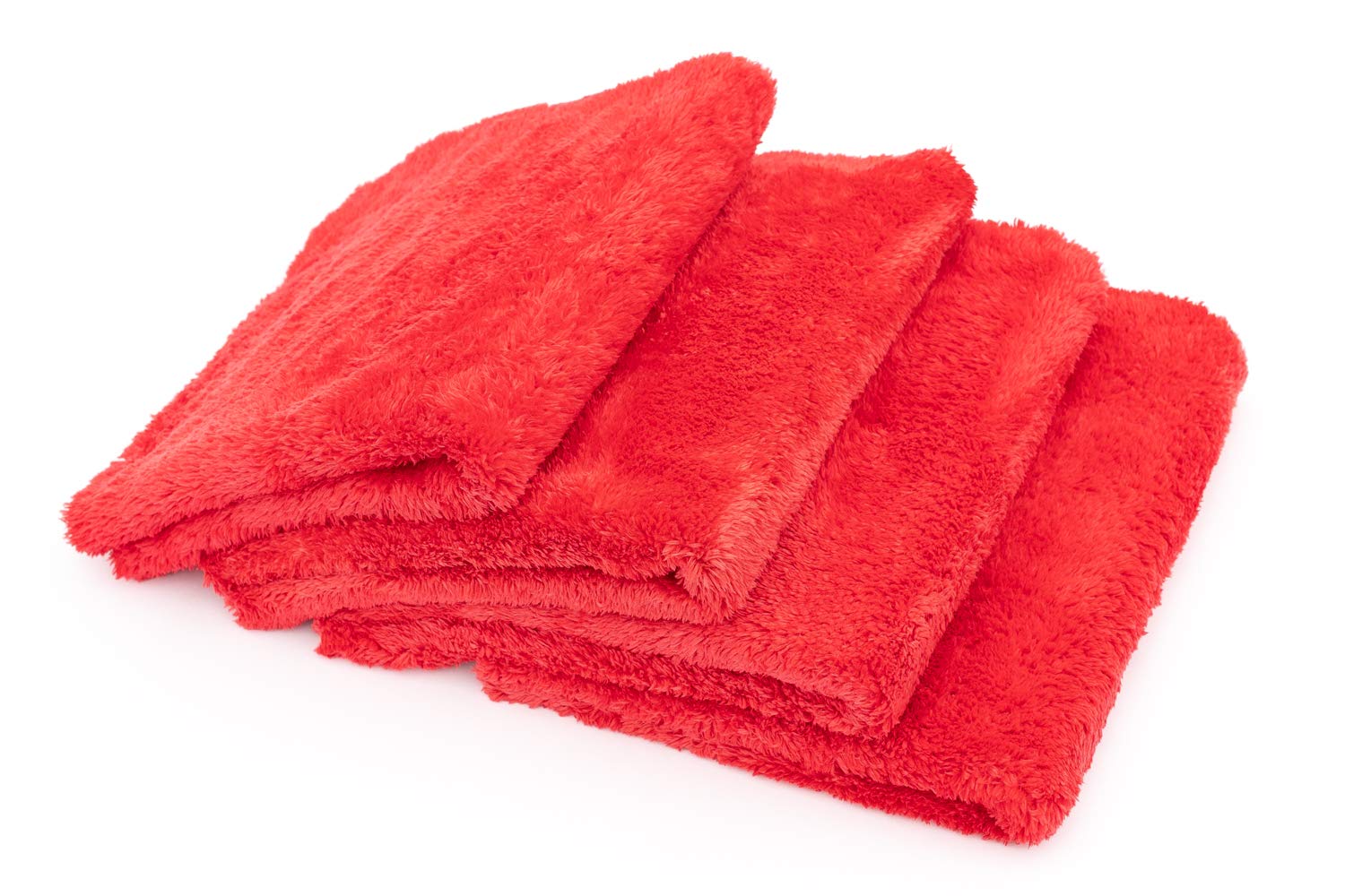 The Rag Company Eagle Edgeless 500 red towels flatlay for streak-free polishing.