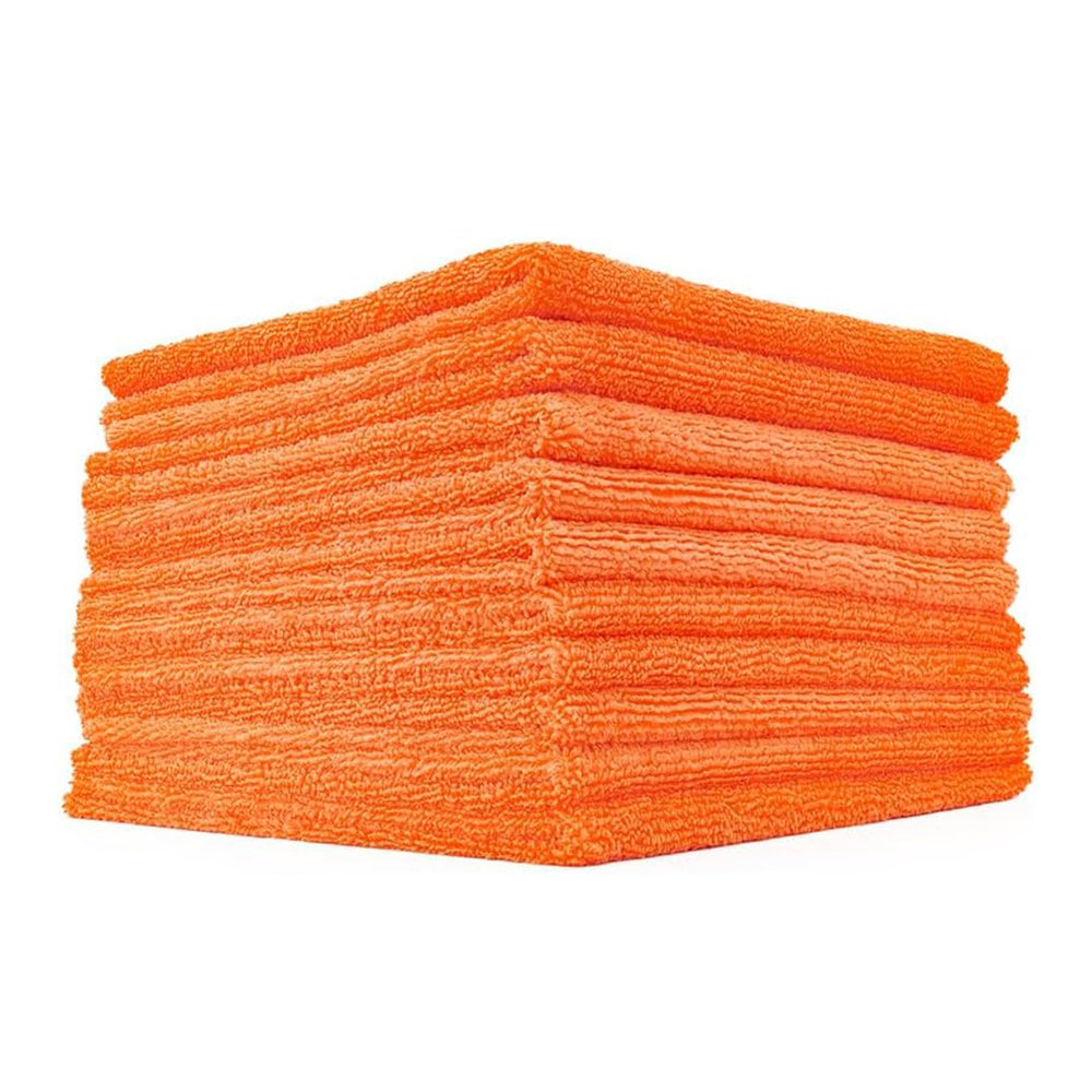 The Rag Company edgeless 365 towel closeup with orange fibers for scratch-free polishing.